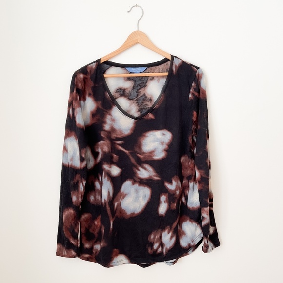 Black Floral Tunic Top - Semi Sheer Frayed - Size Large - Artsy Dark Floral - Picture 2 of 14